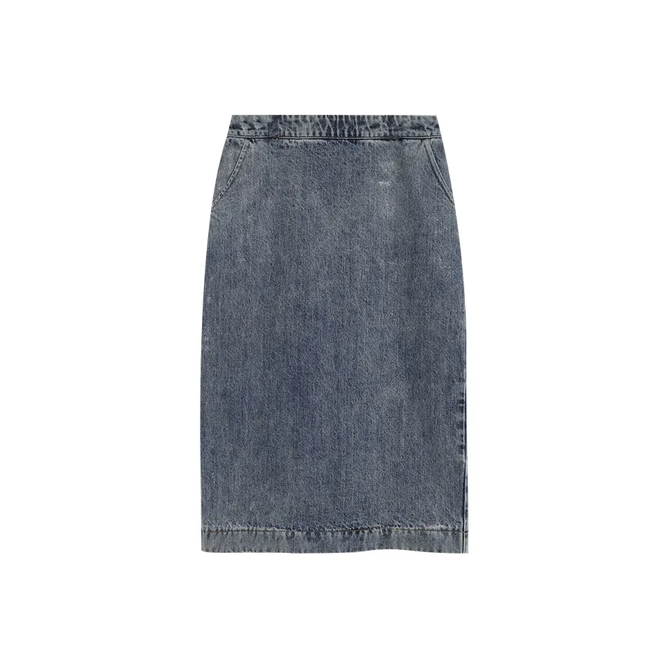 AMAZING SONG Деним Длинная Юбка Женская Выстиранный Синий