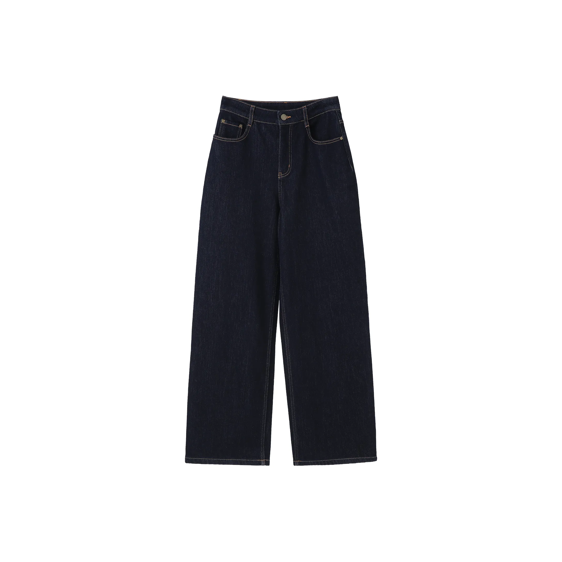 Fstudio Fall And Winter Korean Petite Straight Fit Solid Color Casual Jeans Women's Dark Blue
