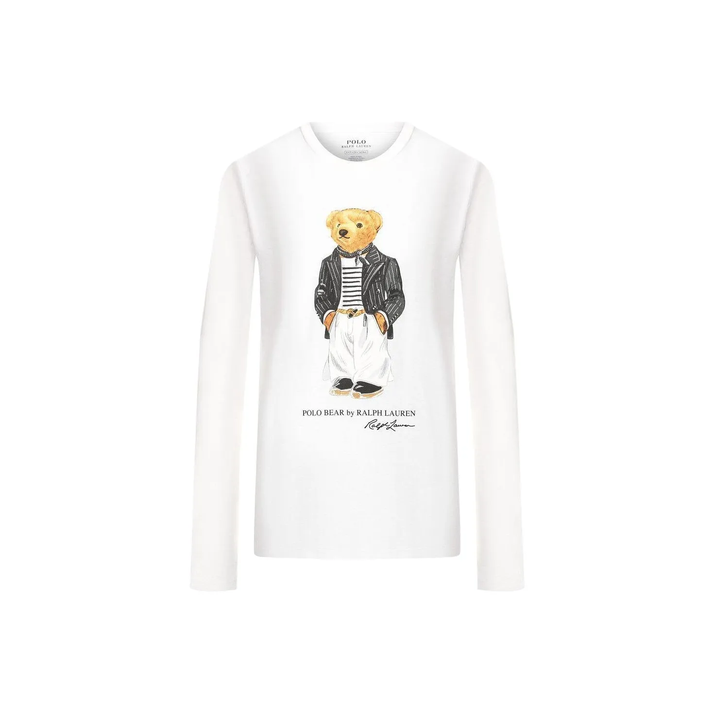 Polo Ralph Lauren Bear Pattern Crew Neck Long Sleeved T Shirt Regular T Shirt Women's White