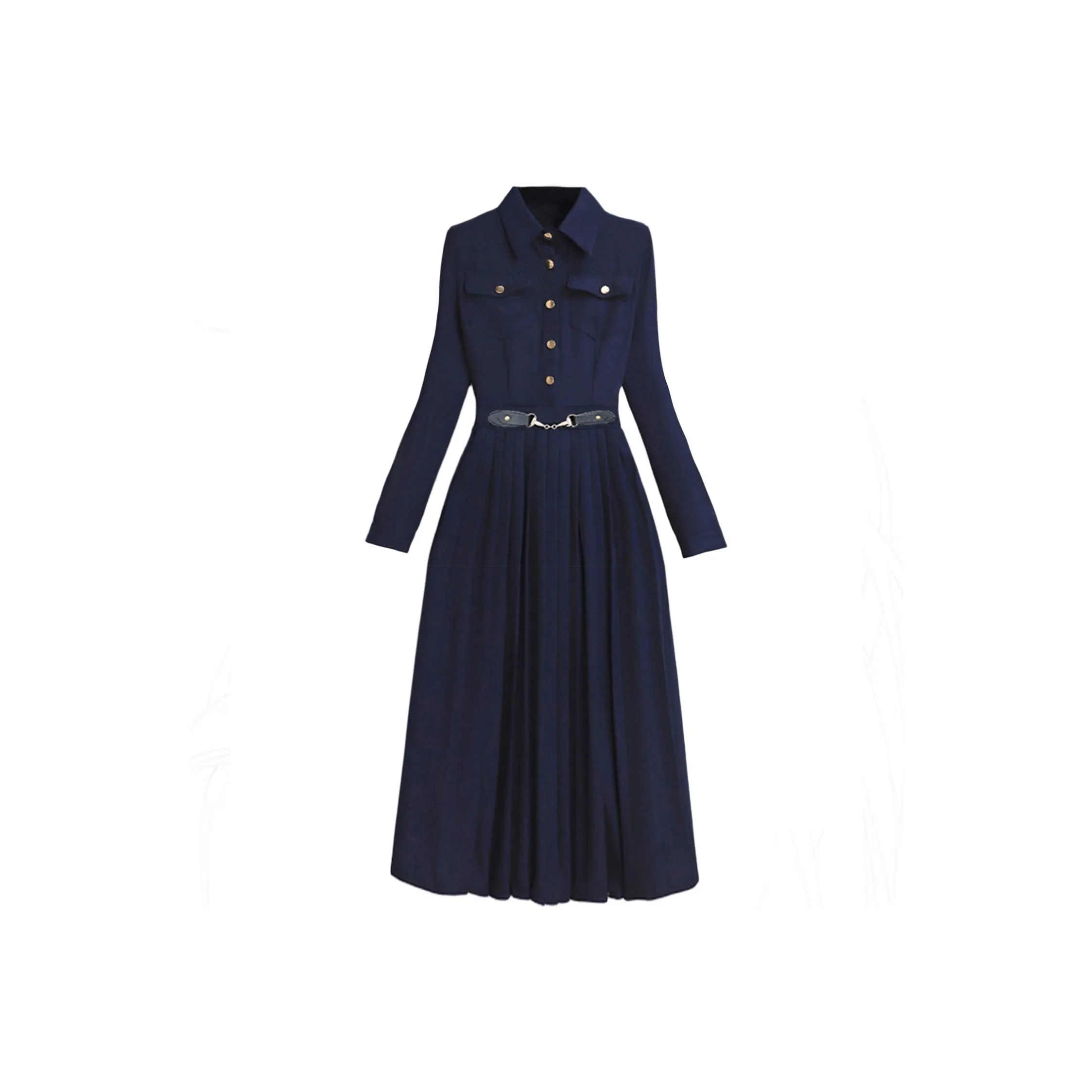 Wbwq Длинное платье с длинными рукавами женское темно-синий