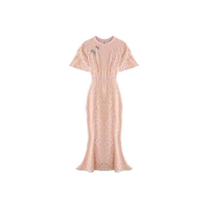 JINYE ORIENTAL Fishtail Dress Dress Coral Pink
