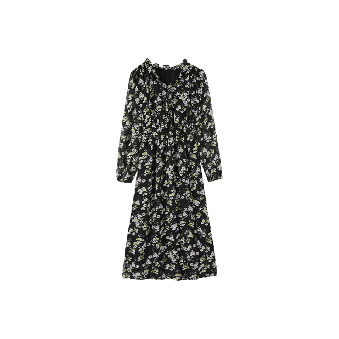 Mo Han Yi Mei Long Sleeved Dress Women's Black Floral