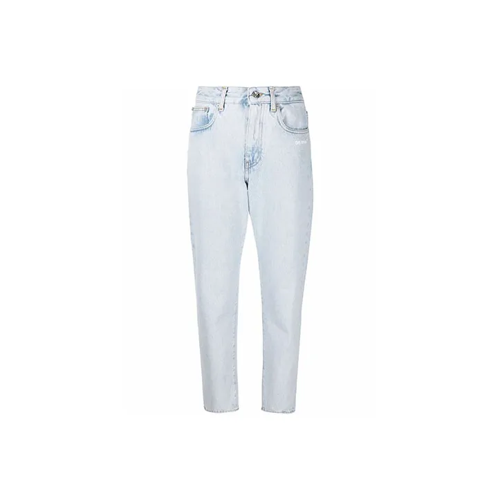 OFF WHITE Diag Straight Leg 5 Pocket Jeans Light Lbue White