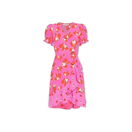 Diane von Furstenberg Розово-красное Женское Короткое Платье с Рукавами