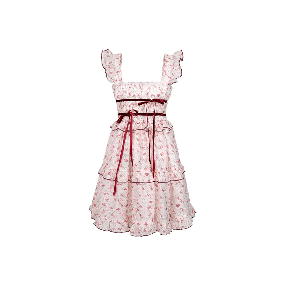 SUNSUNTOWN Slip Dress Women's White Base Red