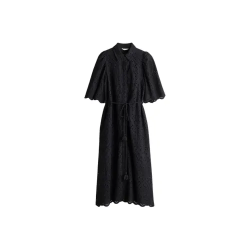 H&M Черное Женское Короткое Платье с Рукавами