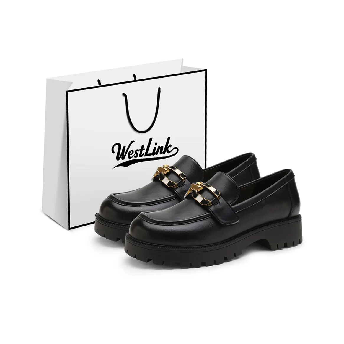 WESTLINK Лоферы с грубым каблуком женские черные