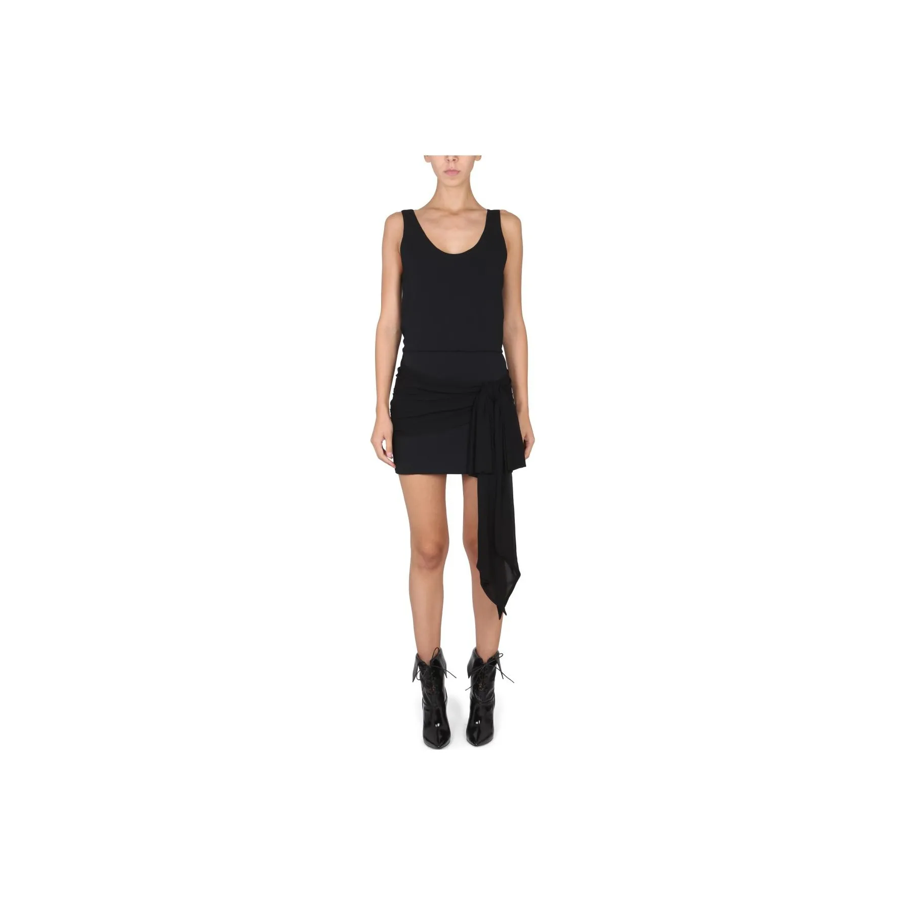 sostellaire Square Acetate Sunglasses Womens Black Draped Sleeveless Mini Dress