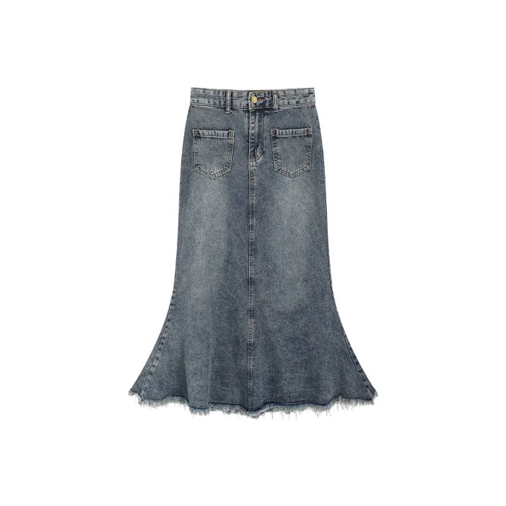 Garbege Винтажный синий Женские джинсовые длинные юбки
