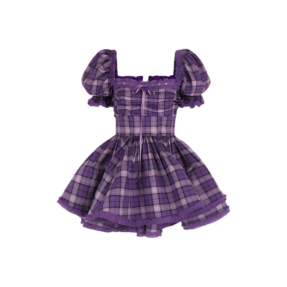 Selkie Collection FW24 Short Sleeved Dresses Women
s Purple Preppy Style Plaid Print