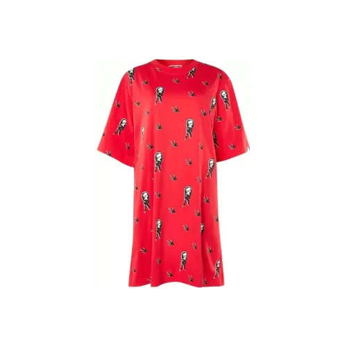 McQ Alexander McQueen Red Женские Короткие Платья с Рукавами