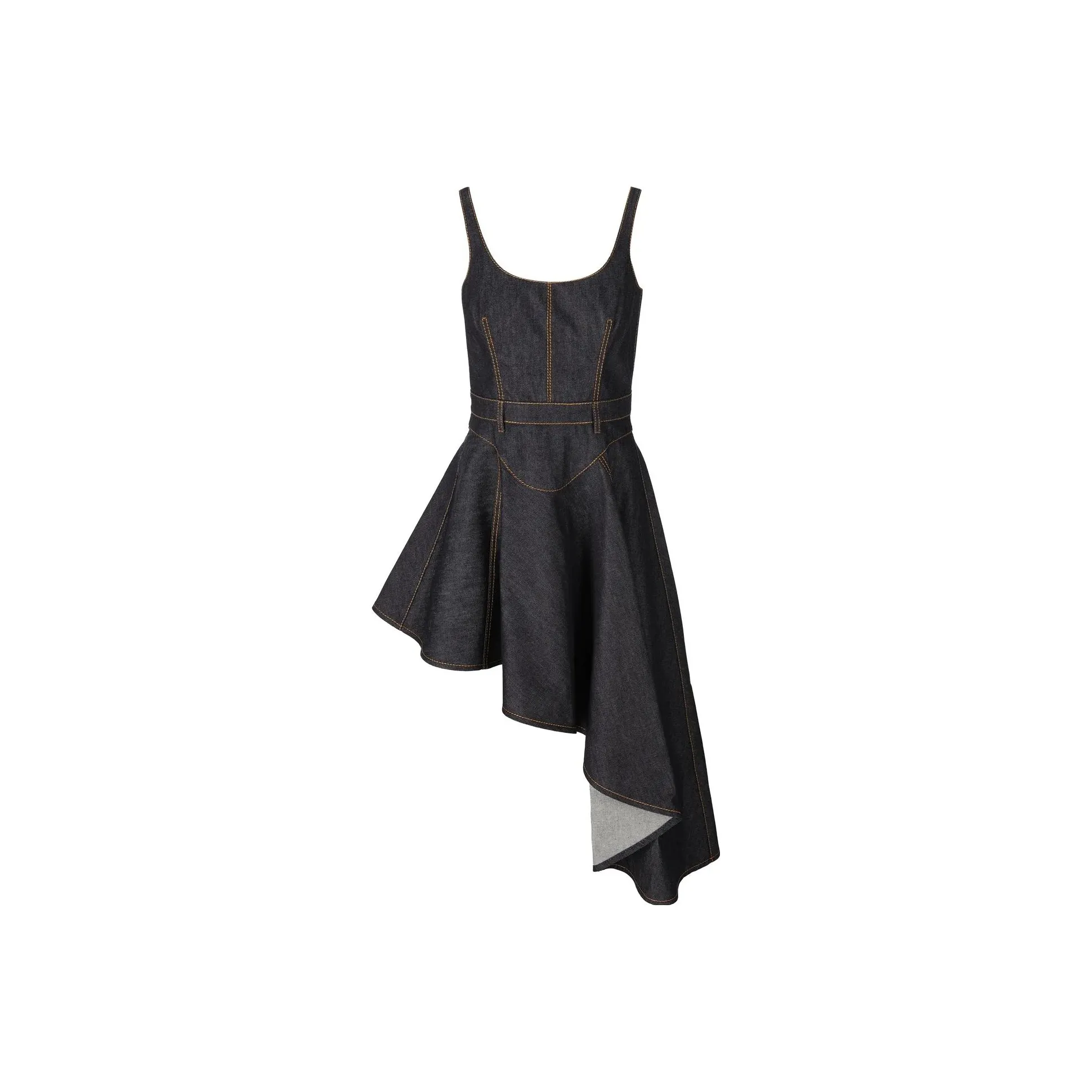 Alexander McQueen Asymmetric Ruffled Denim Dress