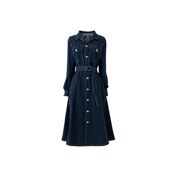 SOON FLOWER Long Sleeved Dresses Women's Blue