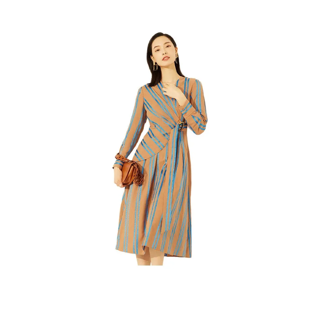 BBLLUUEE Длинный рукав Платье Женское Элегантное КАМЕЛ