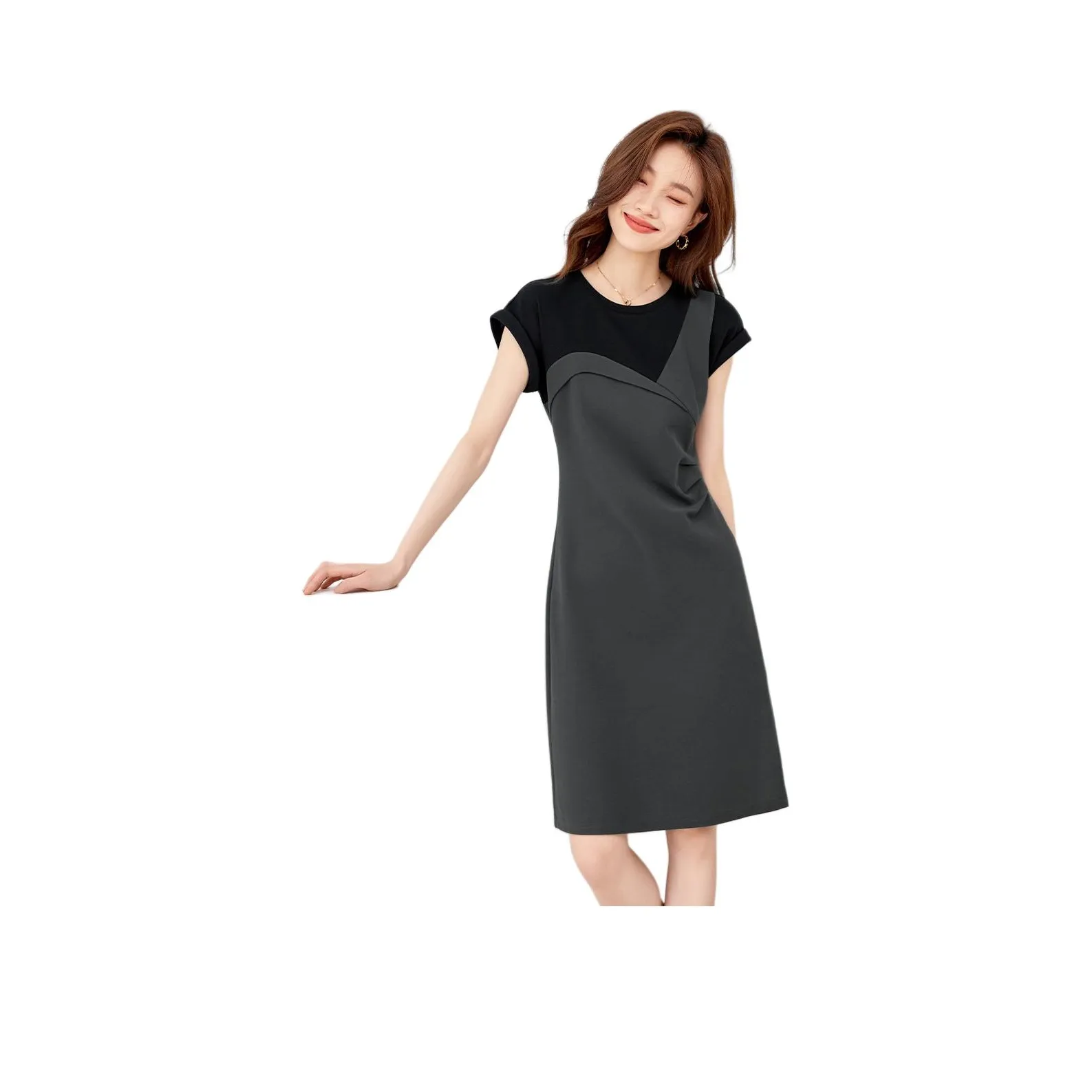 Mo Han Yi Mei Короткий рукав Платье Женское Серое