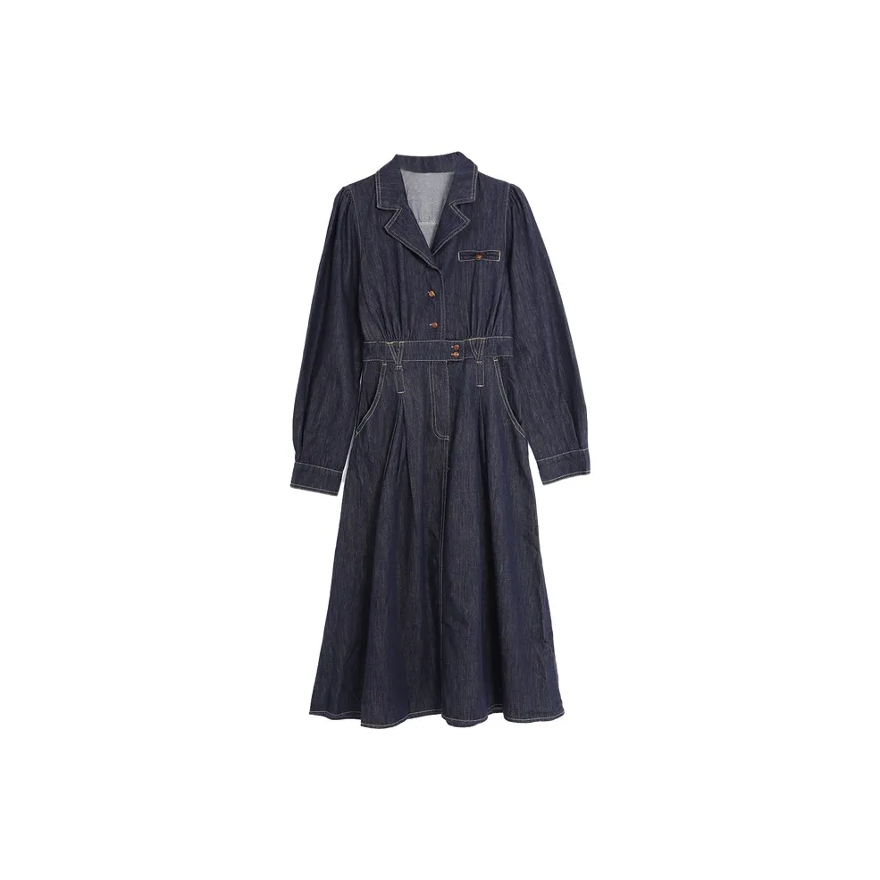 SETIROM Long Sleeved Dresses Women's Dark Blue