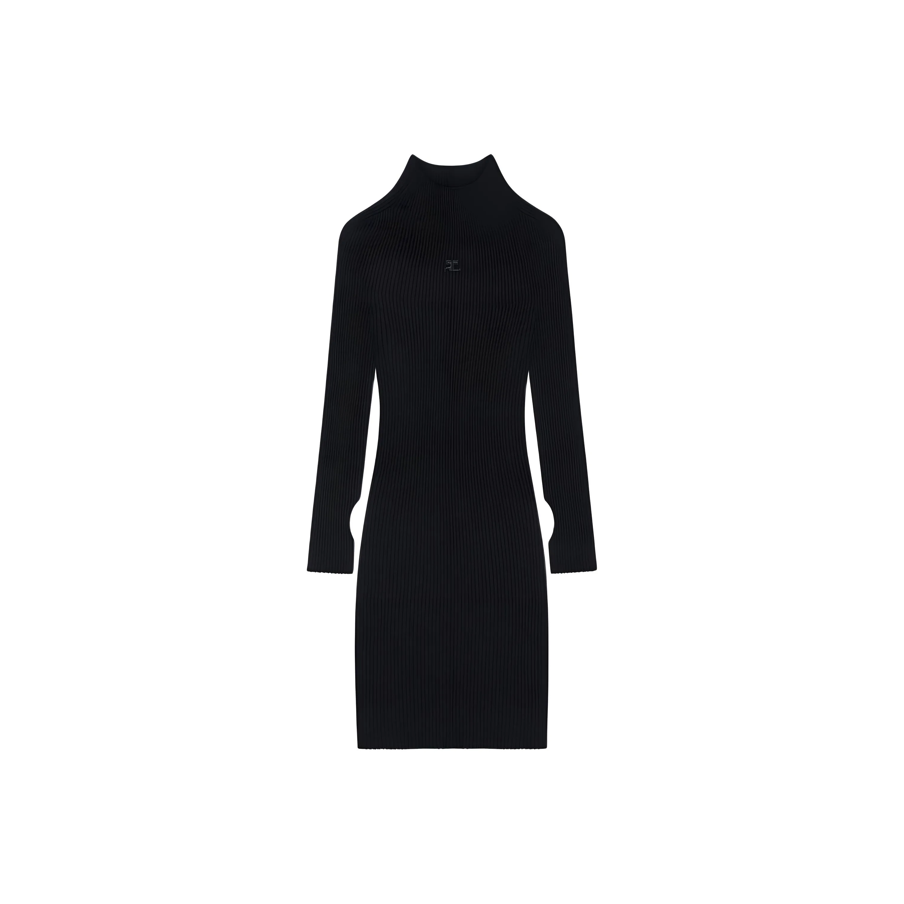 COURREGES Engineered Light Rib Mockneck Mini Dress