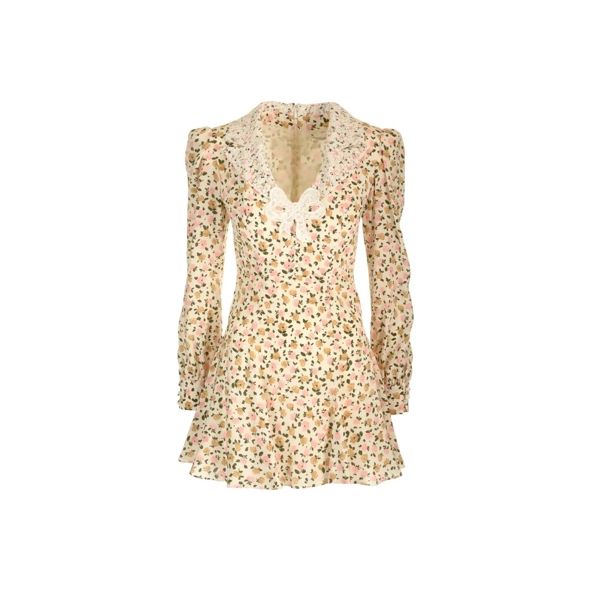 Alessandra Rich Lace Collar Floral Printed Mini Dress