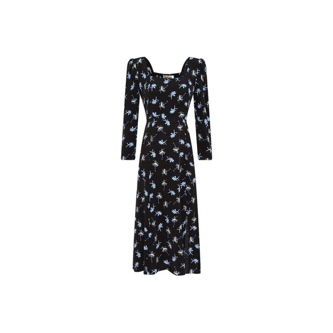 DVF Diane Von Furstenberg SS23 Длинное Платье с Длинными Рукавами Женское Черное