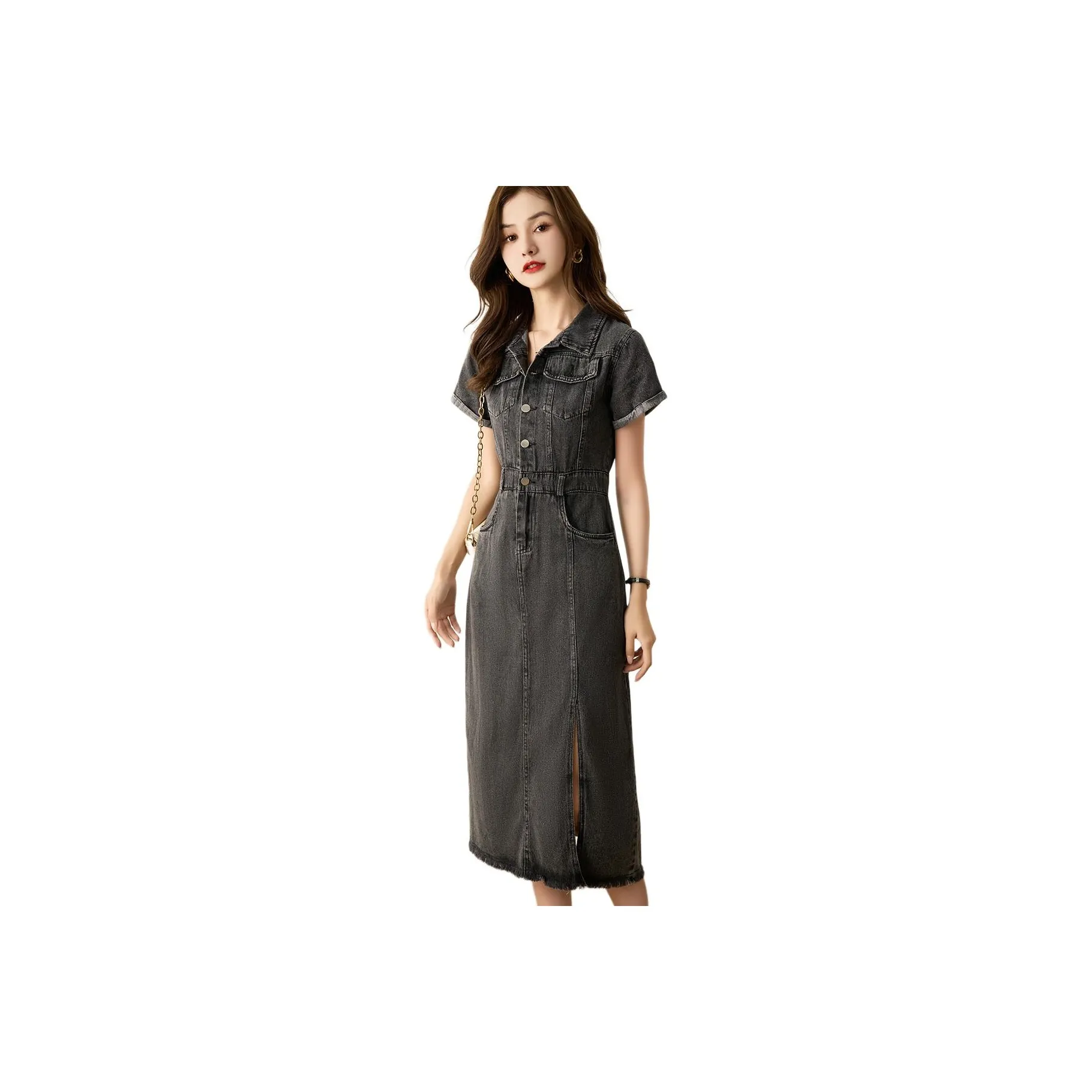 X MOOM Short Sleeved Dresses Women's Denim Black