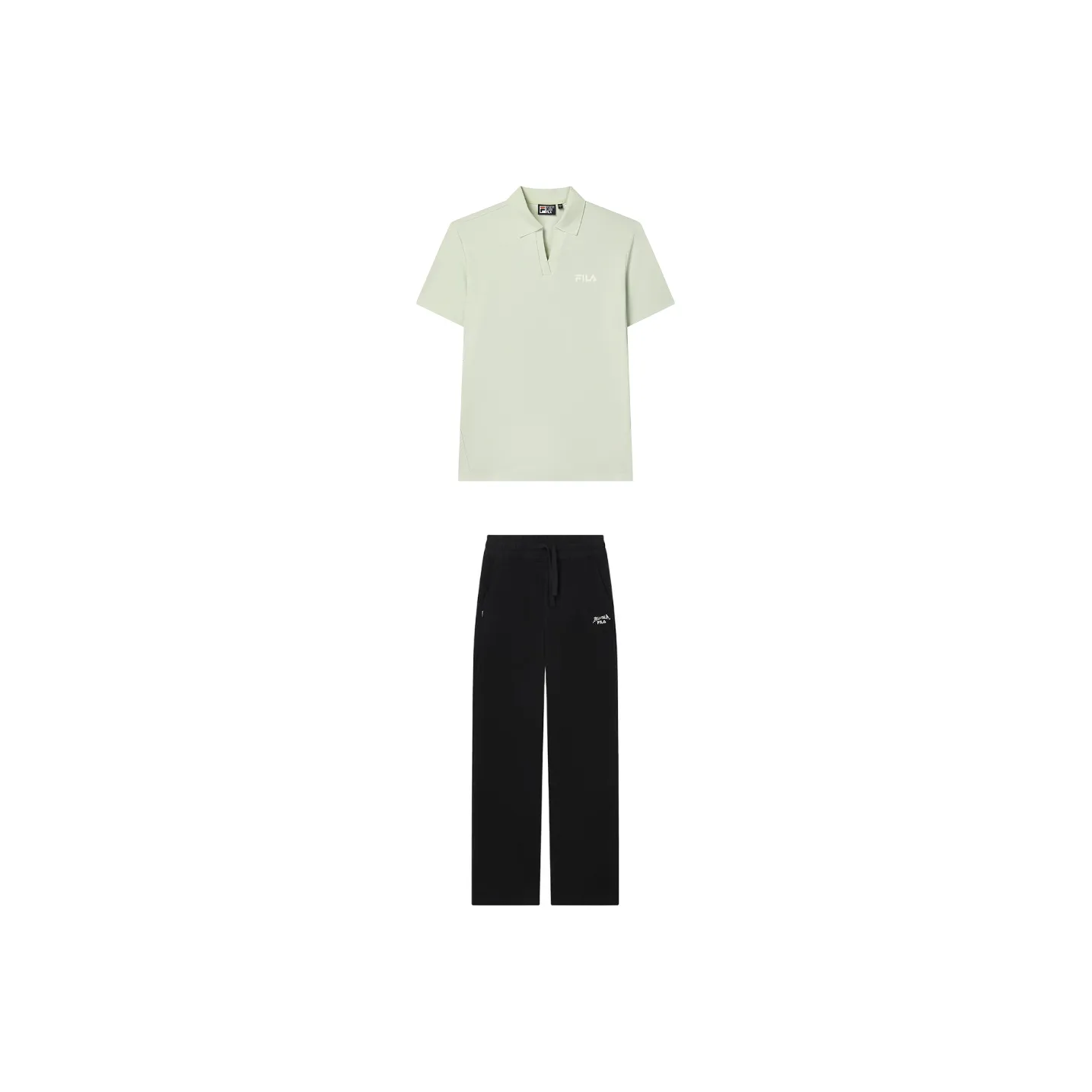 FILA Casual Suits Women's Clothing Set Light Green Top+Jet Black Pants
