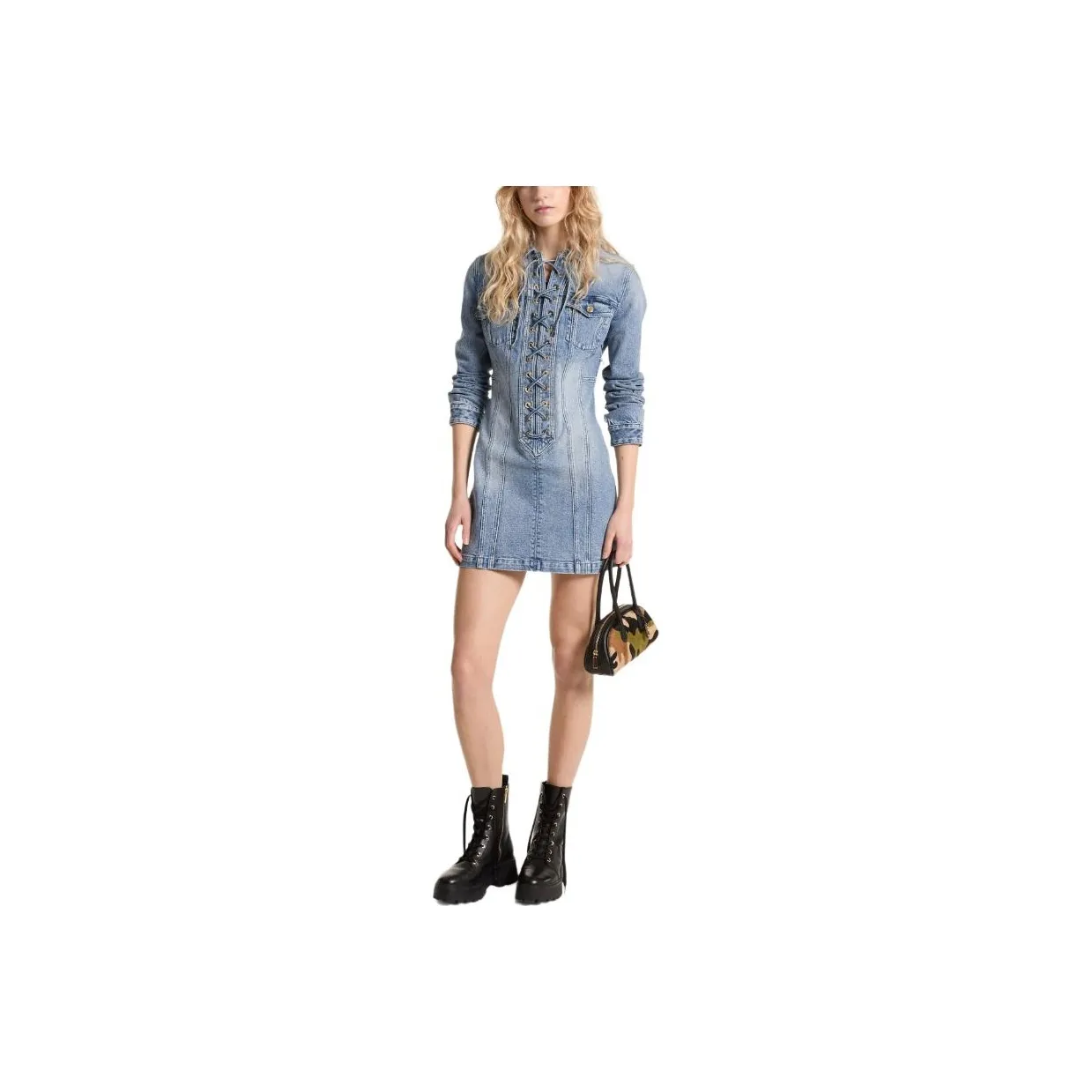 MICHAEL KORS Stretch Denim Lace Up Mini Dress