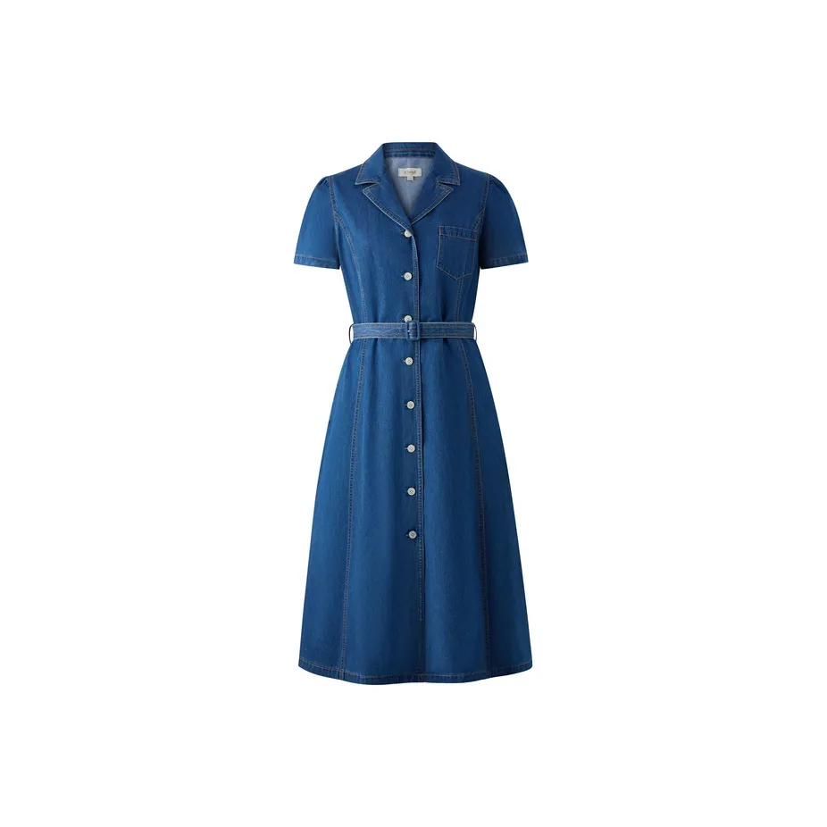 E.land Short Sleeved Dress Women's Medium Denim 01M/Indigo