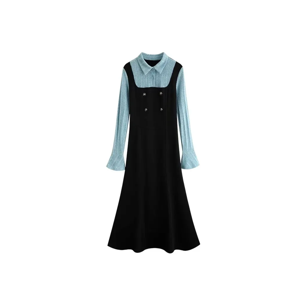 GULIANFEI Длинное платье с длинными рукавами женское черное