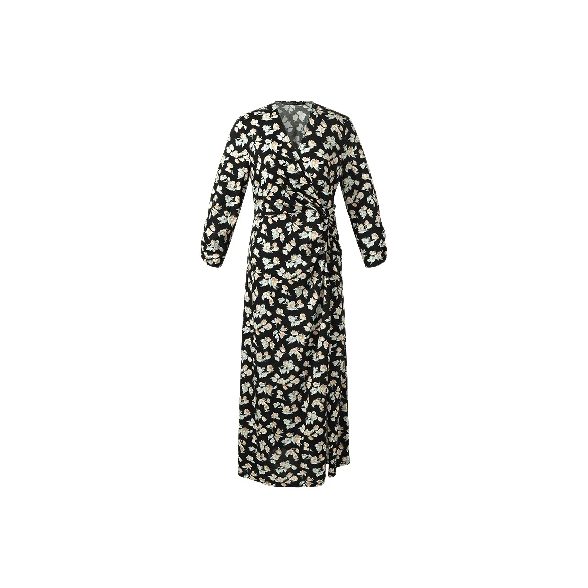 GOELIA Long Sleeved Dress Women's Light Pink Pomegranate Black With Print