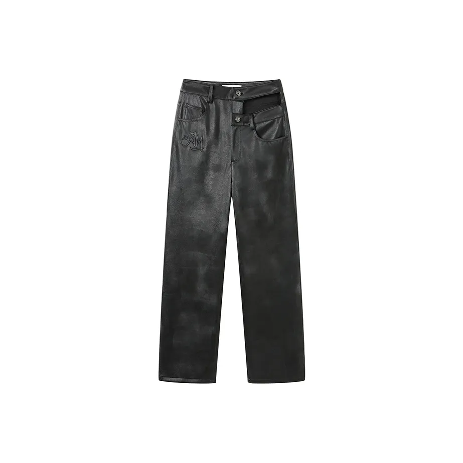 ANDREA MARTIN Кожаные брюки женские черные