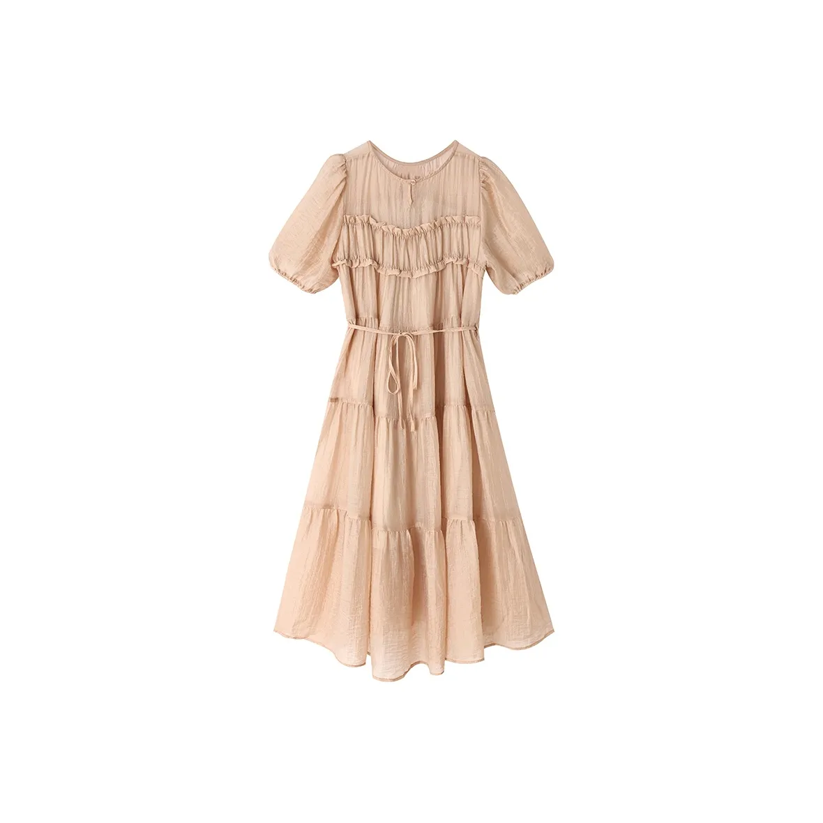 Juden Choi Короткий рукав Платье Женское Молочно-чайное