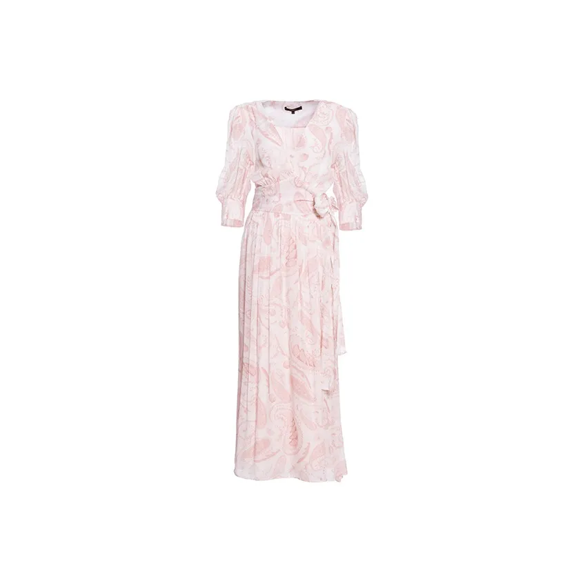 BESIONIA SS23 Длинное платье с длинными рукавами женское розовый цвет цветочный узор