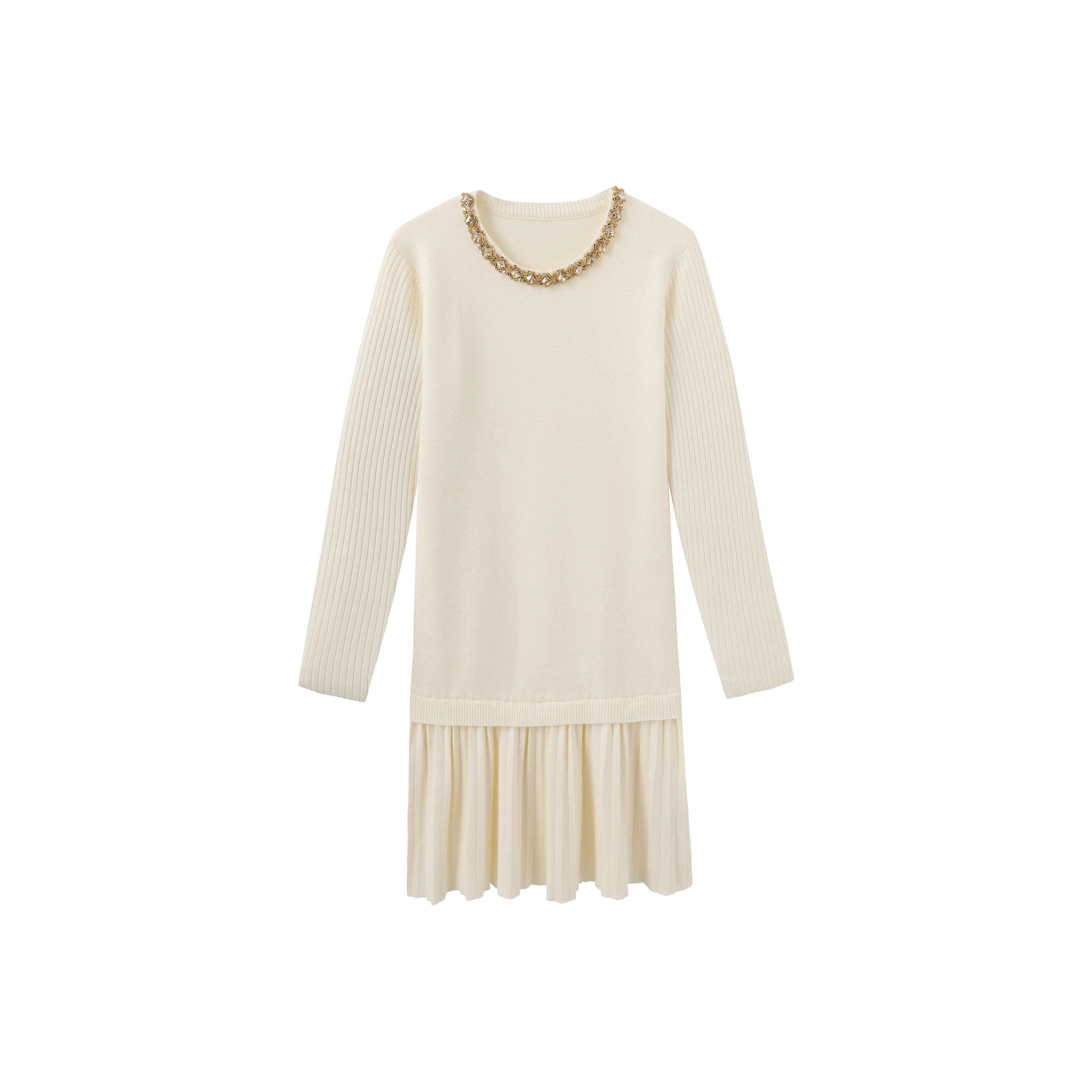 Fish Rabbits Long Sleeved Dresses Women's Cream Apricot