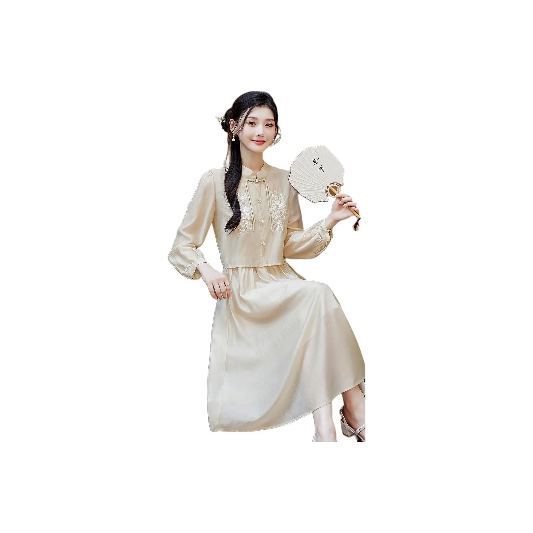 Like The Age Of Water Длинное Платье с Длинными Рукавами Женское Хаки