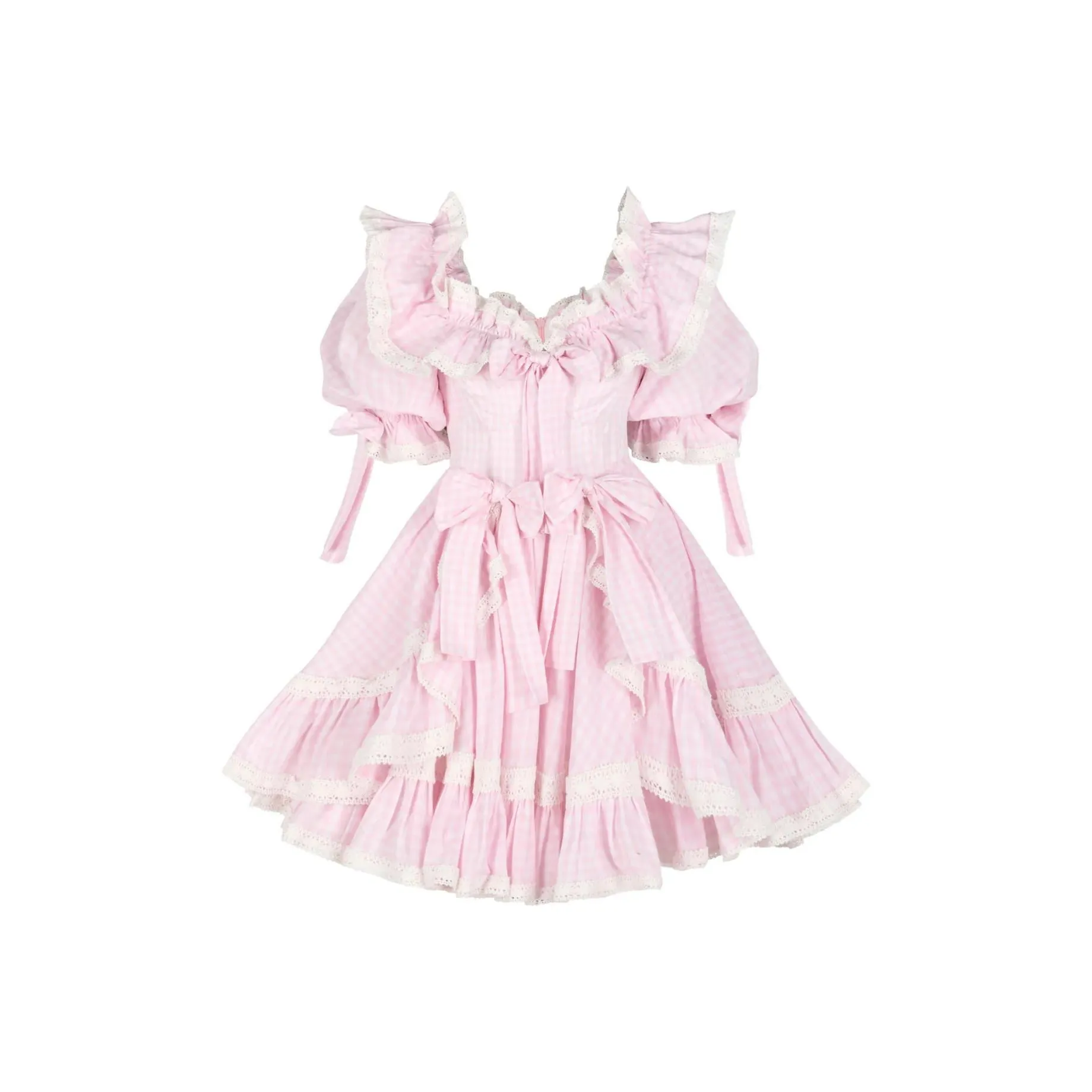 Selkie Collection SS24 Short Sleeved Dress Women's Beige Pink Plaid