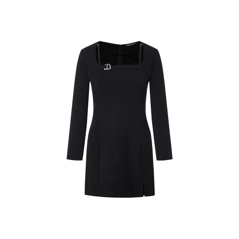 MO&CO Черное Женское Длинное Платье с Рукавами