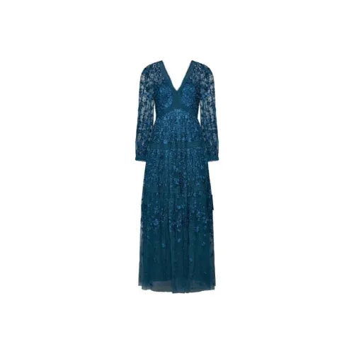 NEEDLE & THREAD Blue Женские Длинные Платья с Рукавами
