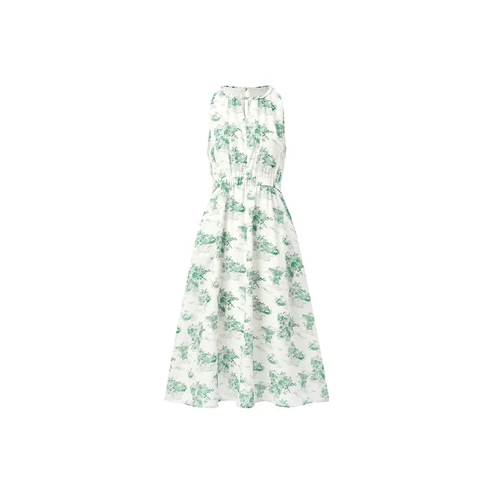 PEACEBIRD Daria Song Collaboration Collection Sleeveless Dress Women's Green Pattern