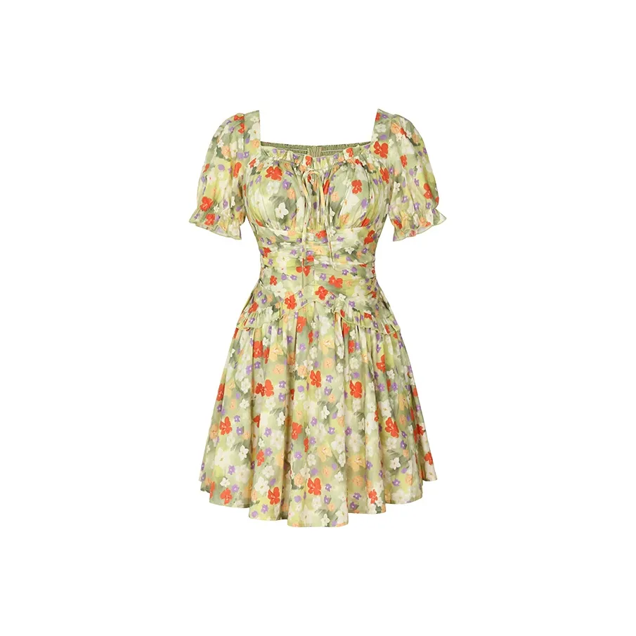 Annie The Темный Child Короткий рукав платье женское зеленое платье