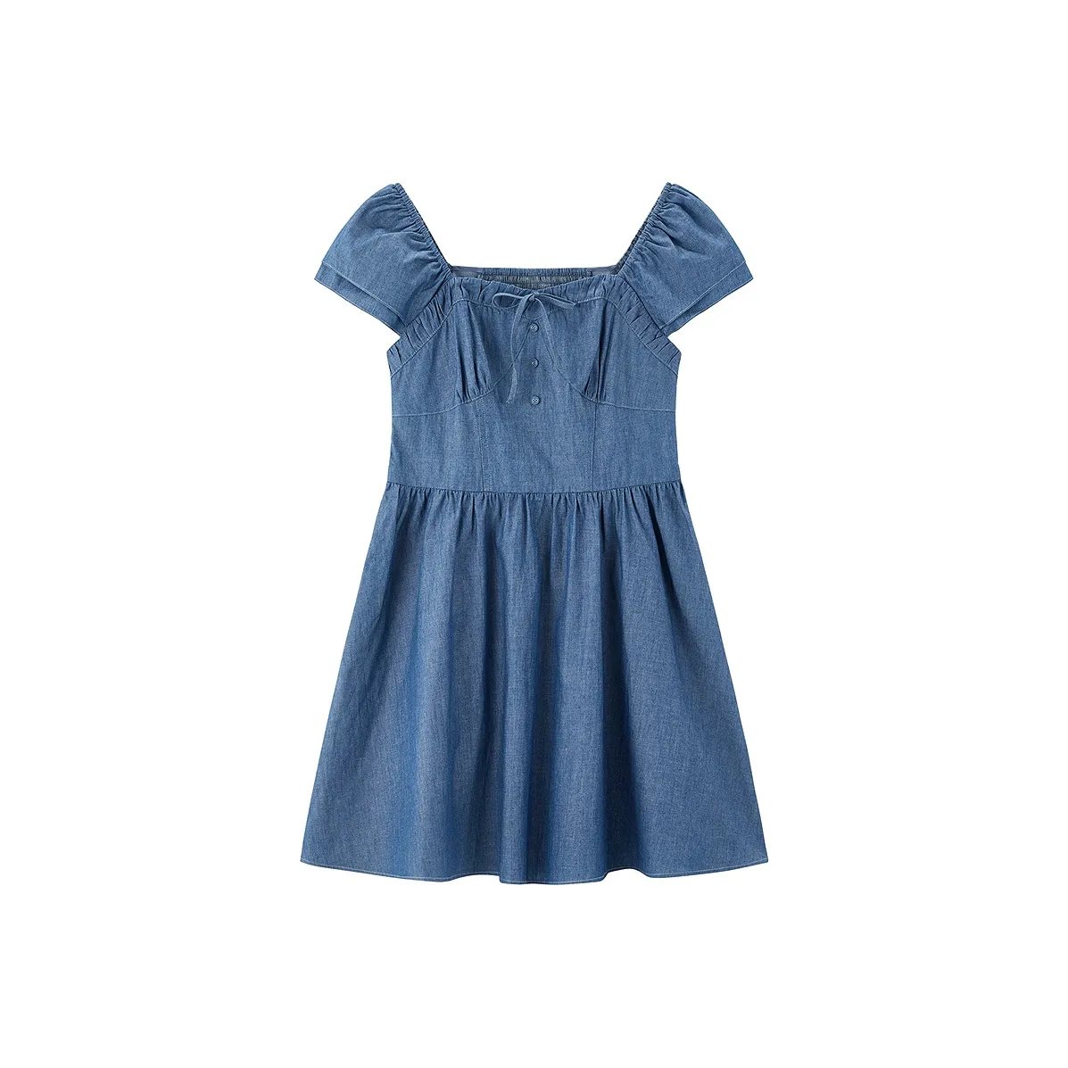 LEDIN Короткий рукав Платье Женское Средний деним
