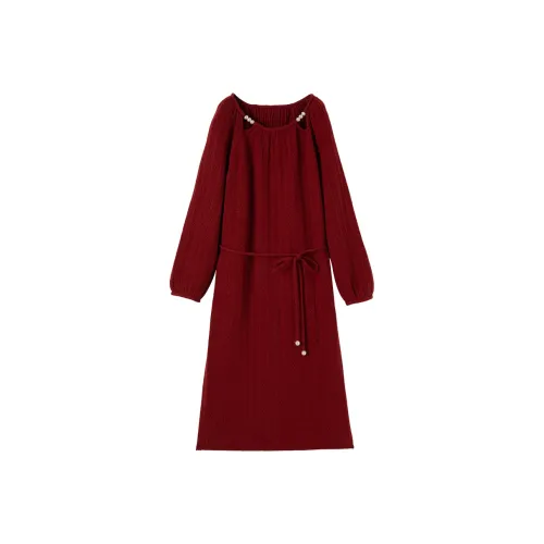 XIANGYING Red Женские Длинные Рукава Платья