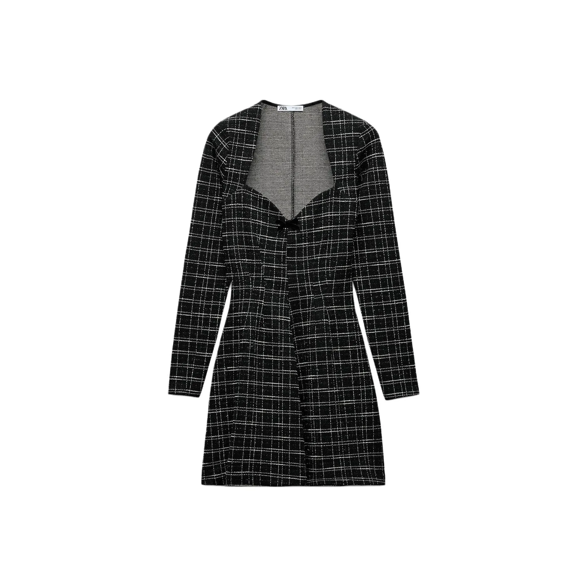 ZARA Длинное платье с длинными рукавами женское черное телесный цвет