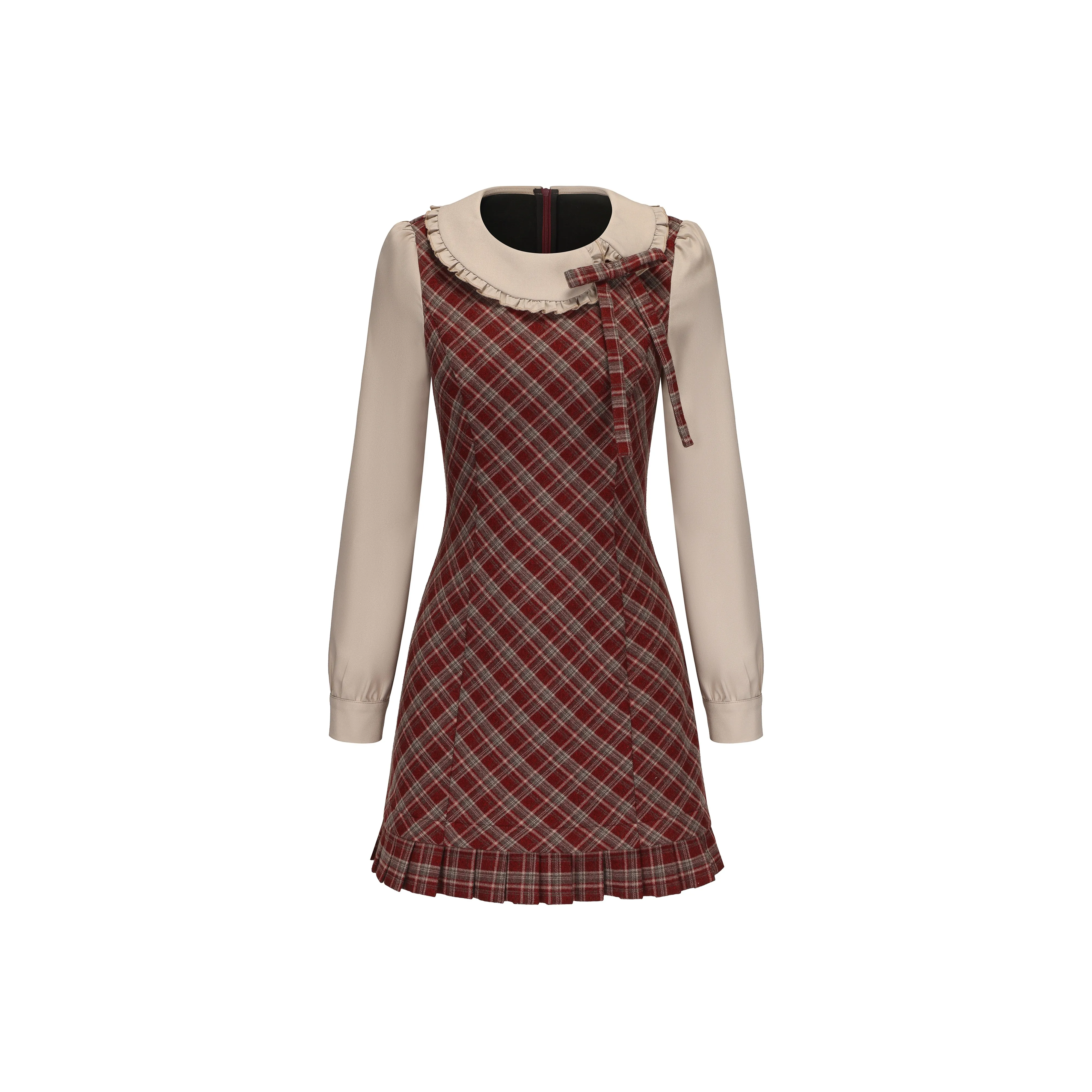 CHIWAWAMEME Длинное платье с длинными рукавами женское малиново-красное в клетку