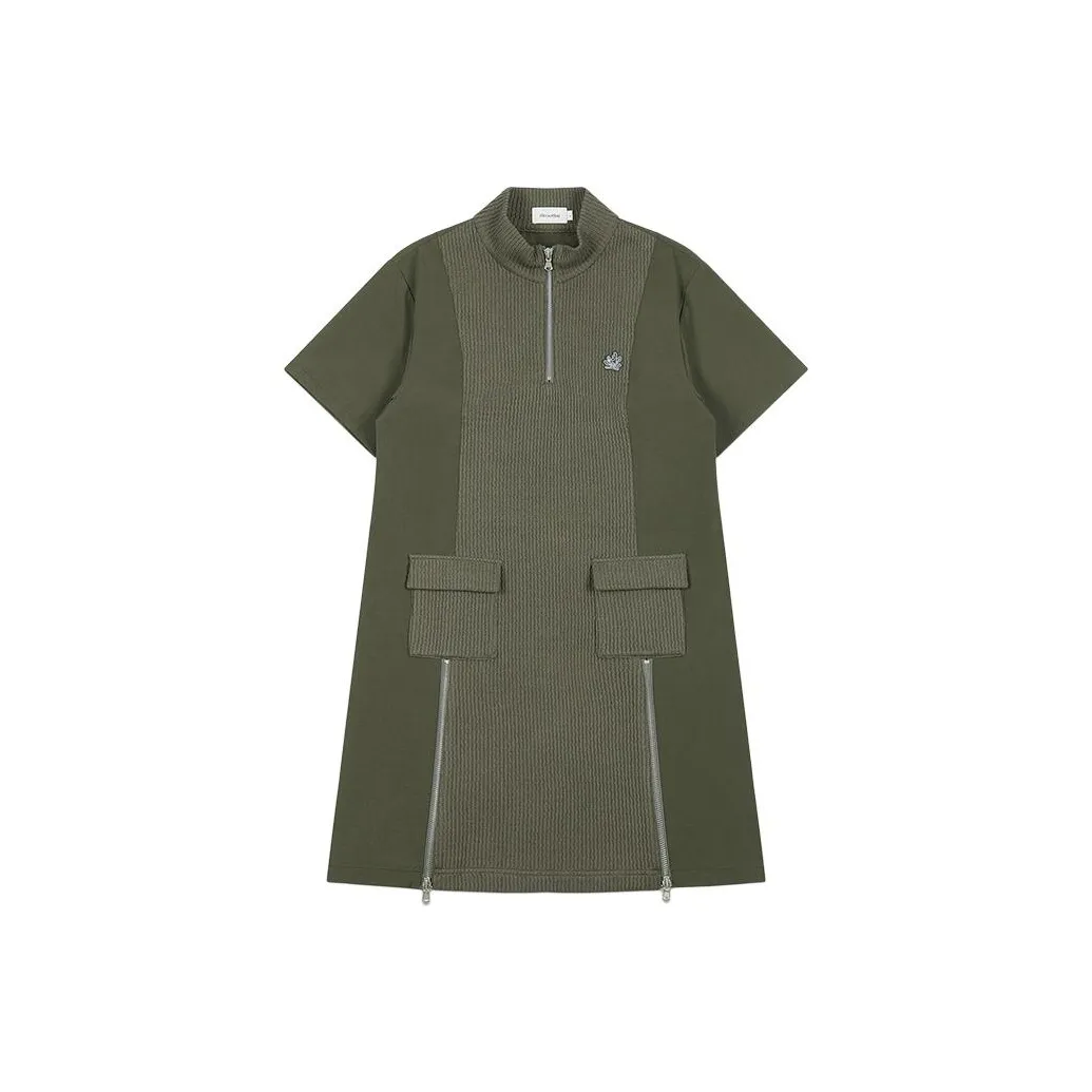 GOOD BAI SS24 Короткое платье с короткими рукавами женское армейский зеленый