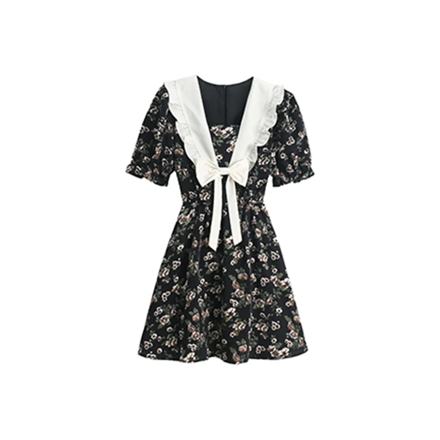 LEMON FAIRY Короткий рукав Платье Женское Черный с узором