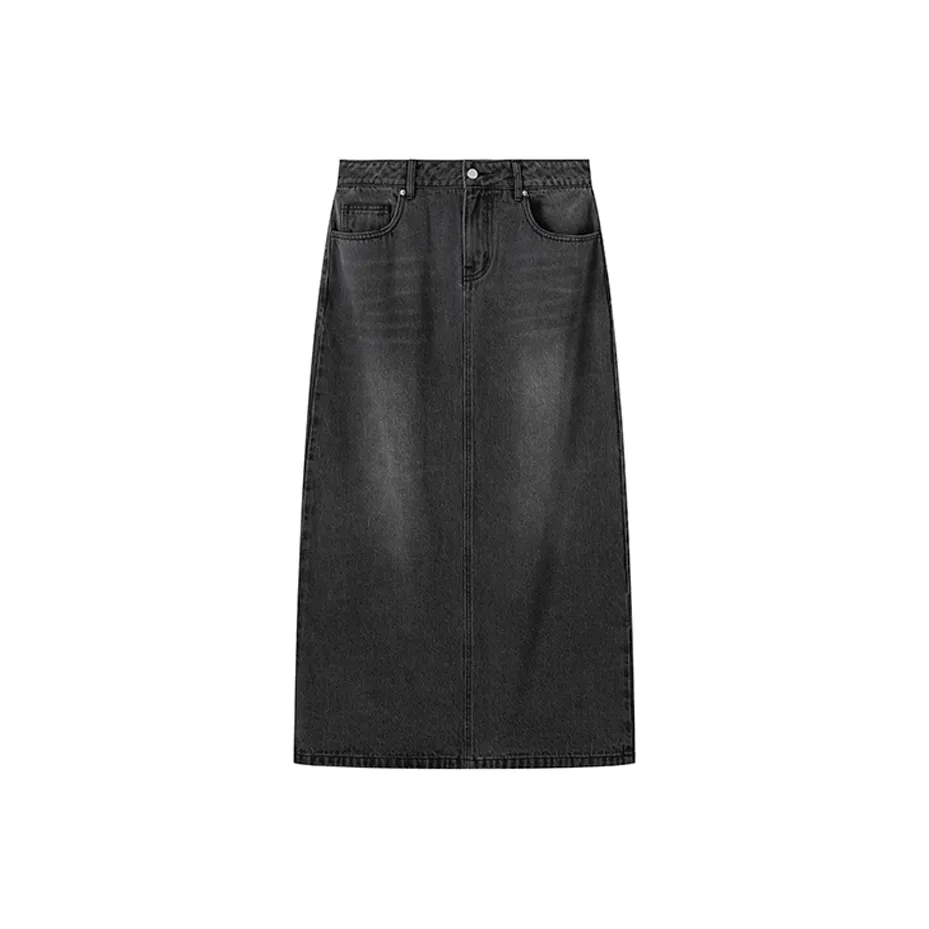 MOSIIMORII Denim Long Skirt Women's Black Gray МОСИИМОРИИ Деним Длинная Юбка Женская Черный Серый