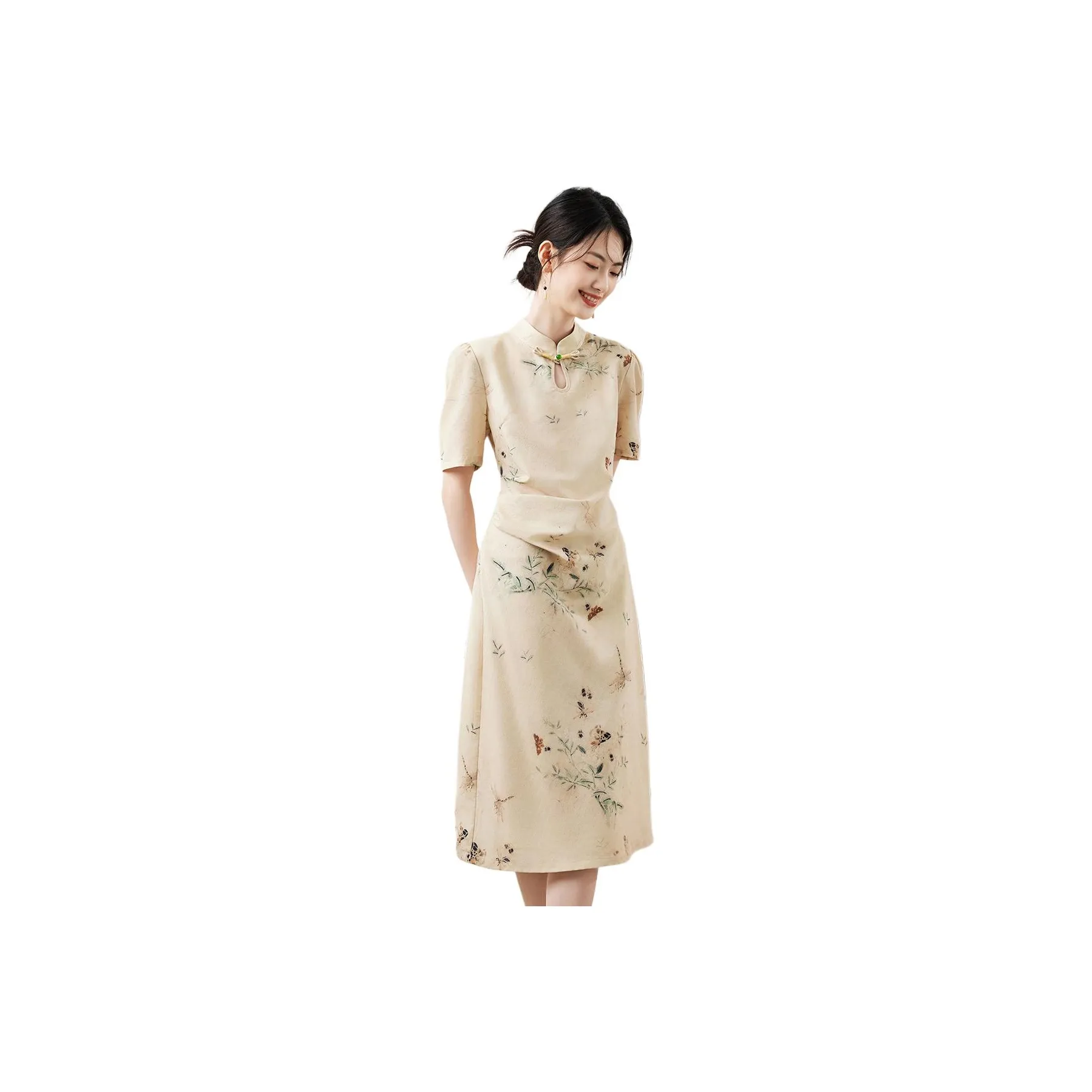 XINFEIYU Short Sleeved Dress Women's Yellow