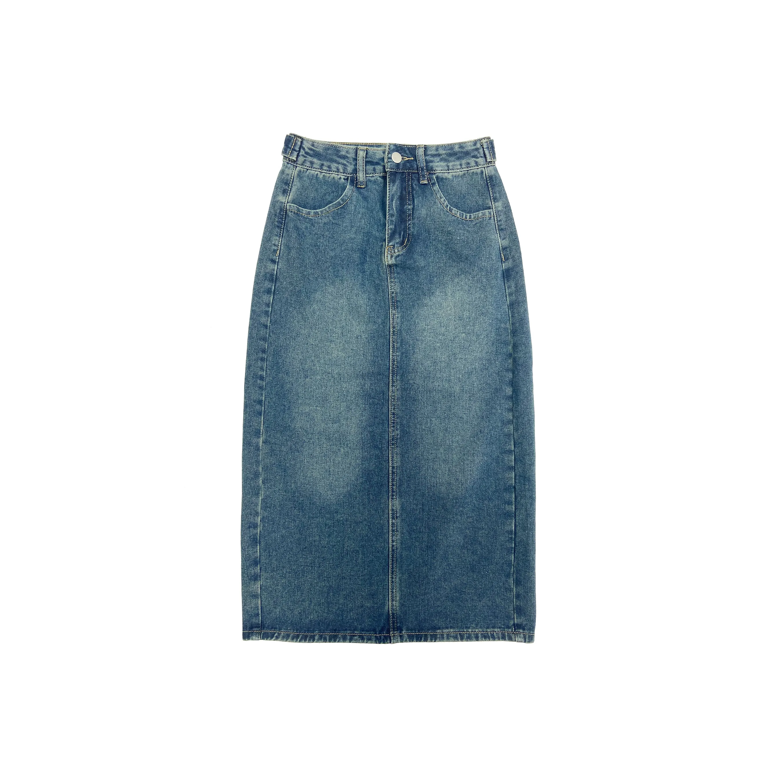 Wen Shan Деним Длинная Юбка Женская Ностальгический Синий