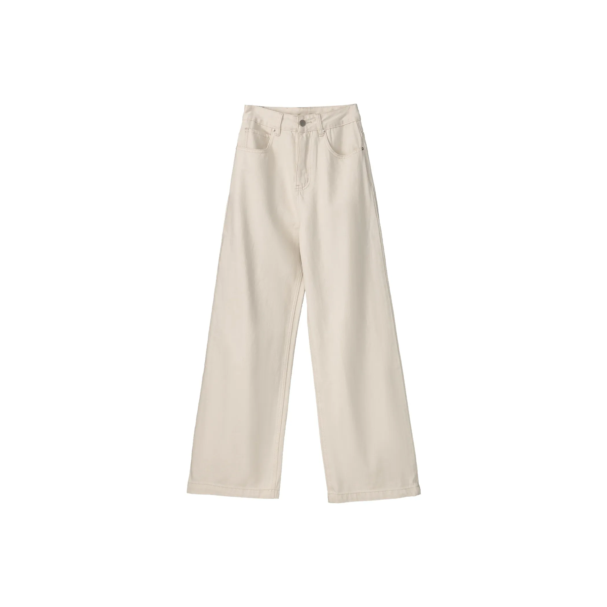 Fstudio Korean Style Solid Color Straight Fit High Rise Commute Versatile Jeans Women's Raw White