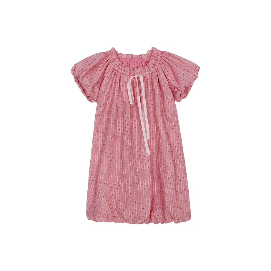 PZGE Короткий рукав Платье Женское Розовое